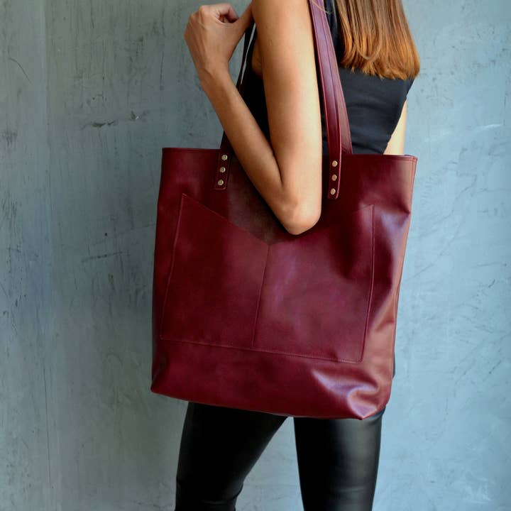 ANA KOUTSI - Wholesale Tote Bag - Women's - Estia leather tote bag in bordeaux