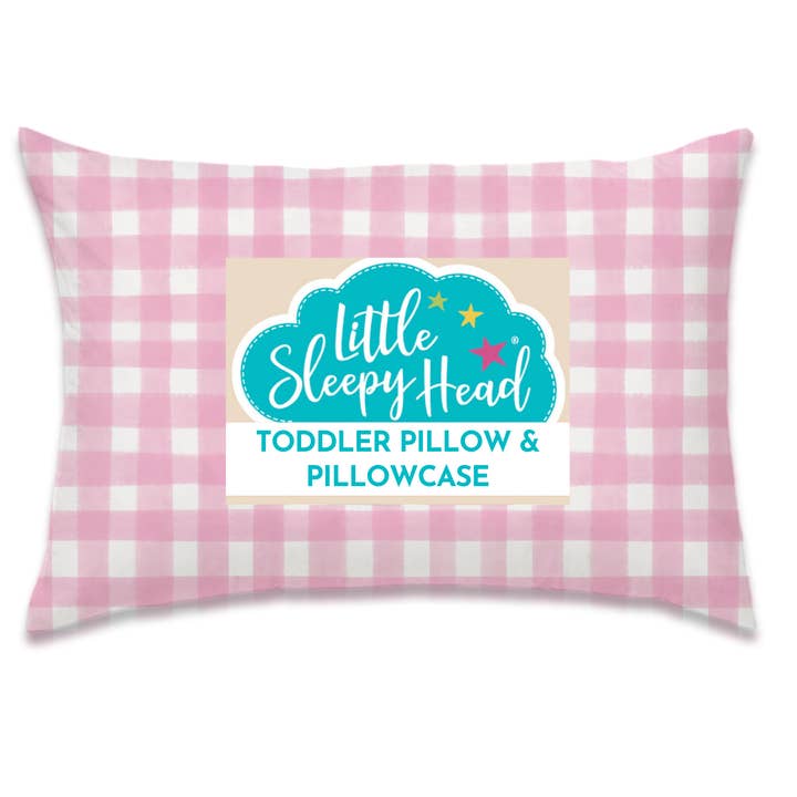Little Sleepy Head - Wholesale Pillow/Cushion - Kids & Baby - Toddler Pillow + Pillowcase Set - Gingham Pink - 13"x18"
