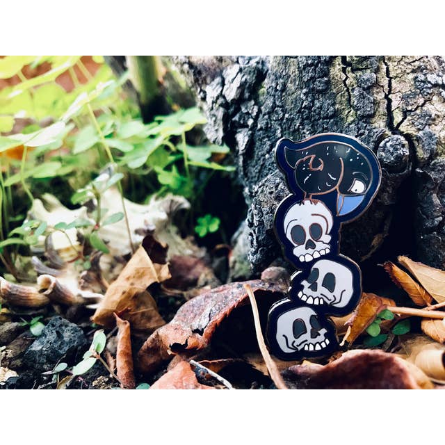 D. Kerper Arts - Wholesale Lapel Pin/Button - Enamel Pin - Scaredy Crow & Silly Skulls