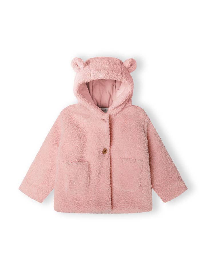 Baby unisex sherpa jacket with ears light pink 0-24m for wholesale by Minoti sp. z o.o.
