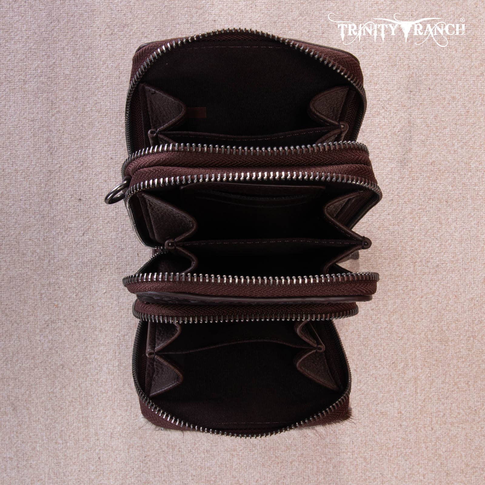 REMOVED BRAND - Wholesale Crossbody Bag - Women's - TR159 -183  Trinity Ranch Genuine Hair-On Cowhide /Tooled  Collection Phone Purse with Coin Pouch33