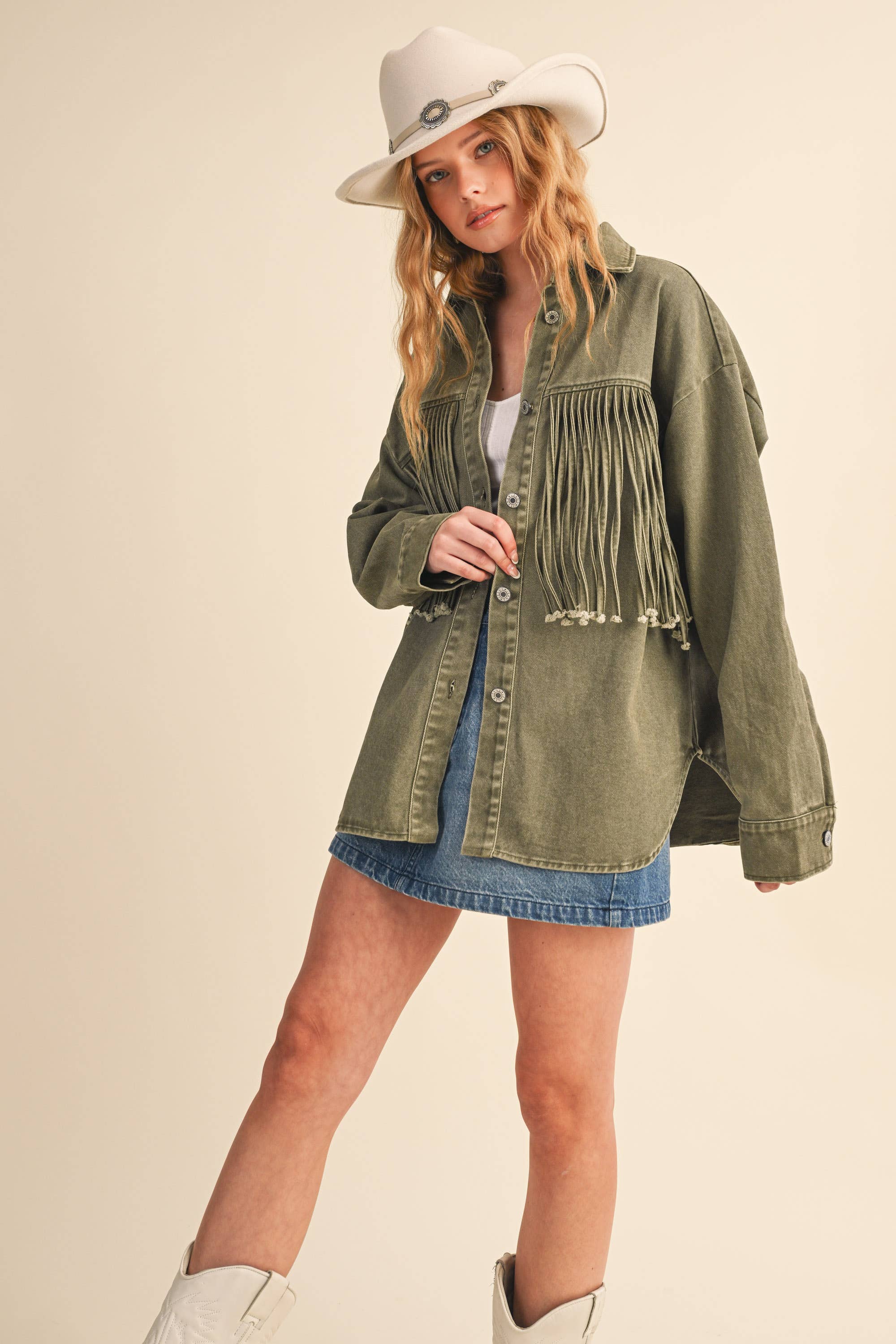 Klesis - Vente Veste-chemise – femme - Veste en jean à boutons avec couleur contrastante IJ171211