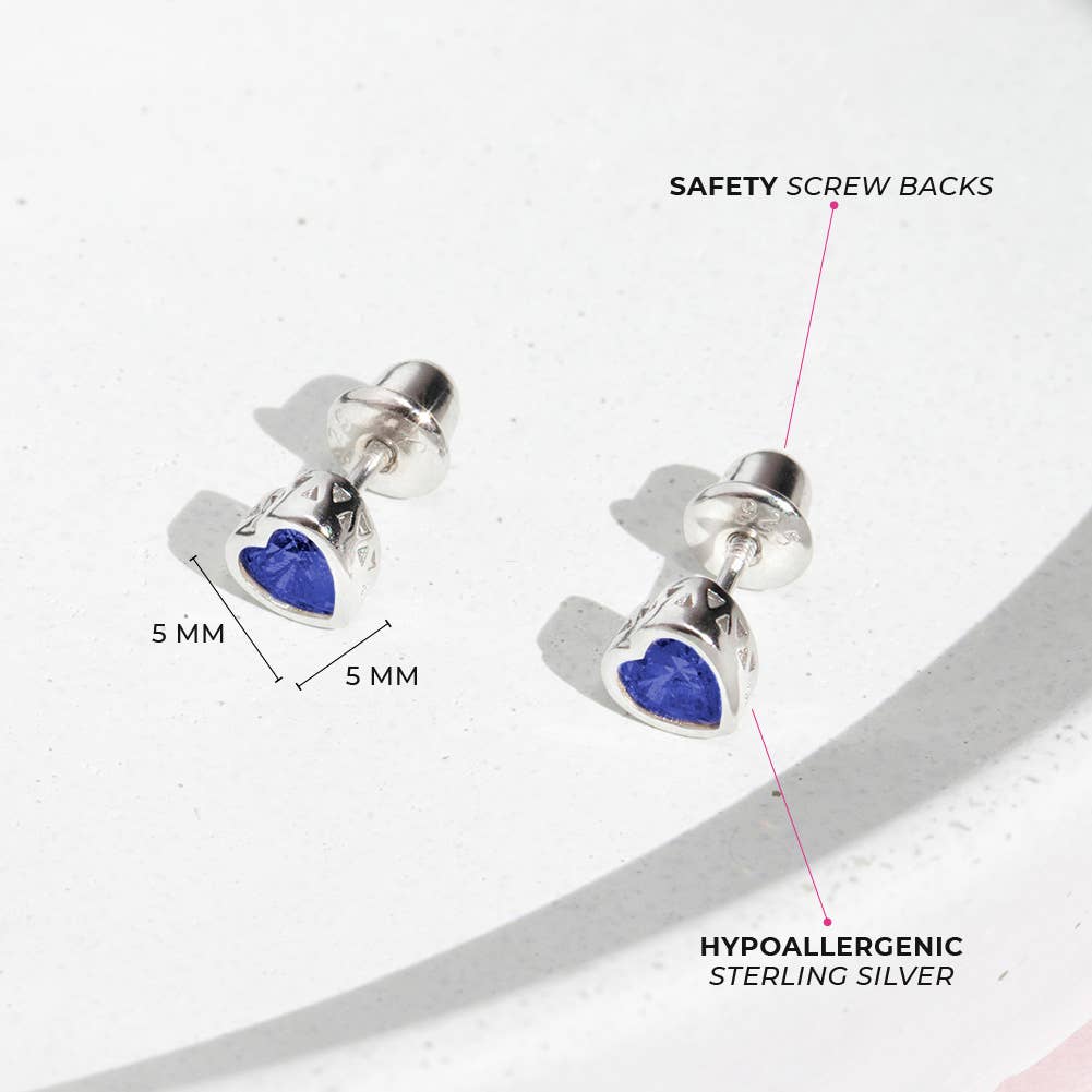 In Season Jewelry - Wholesale Earrings - Kids - CZ Birthstone Heart Toddler Kids Earrings - Sterling Silver53