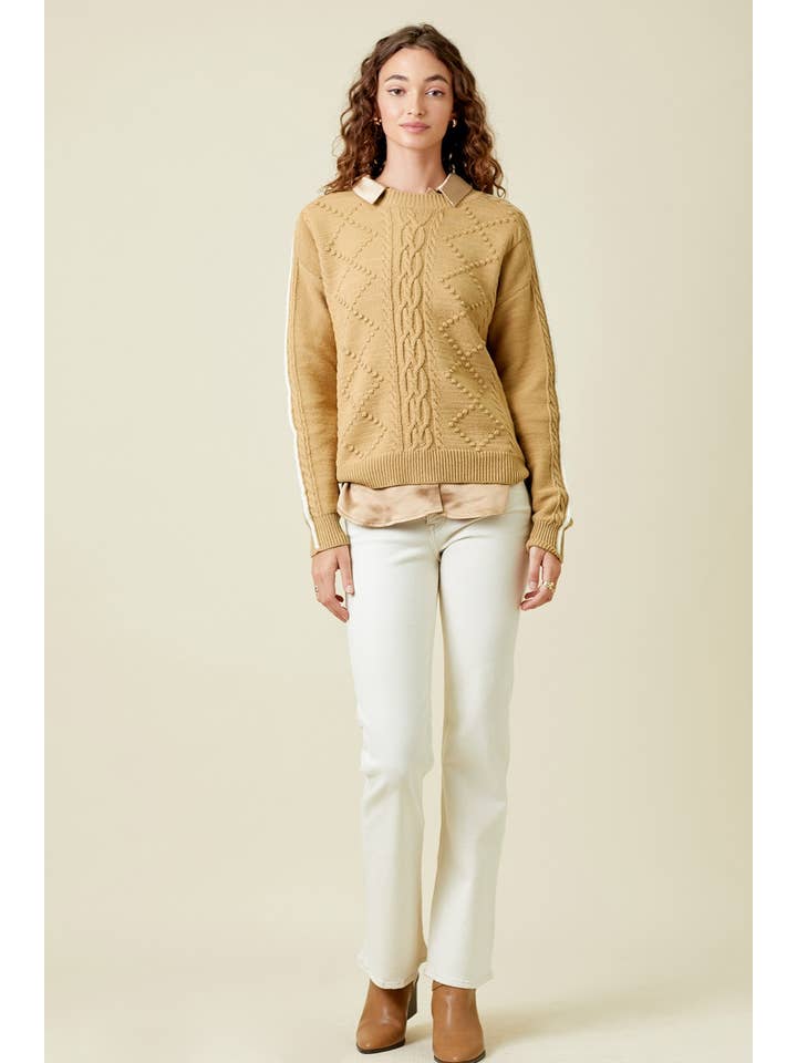 Mystree - Wholesale Knit Sweater - Women's - 60317 Piping Sleeve Cable Sweater