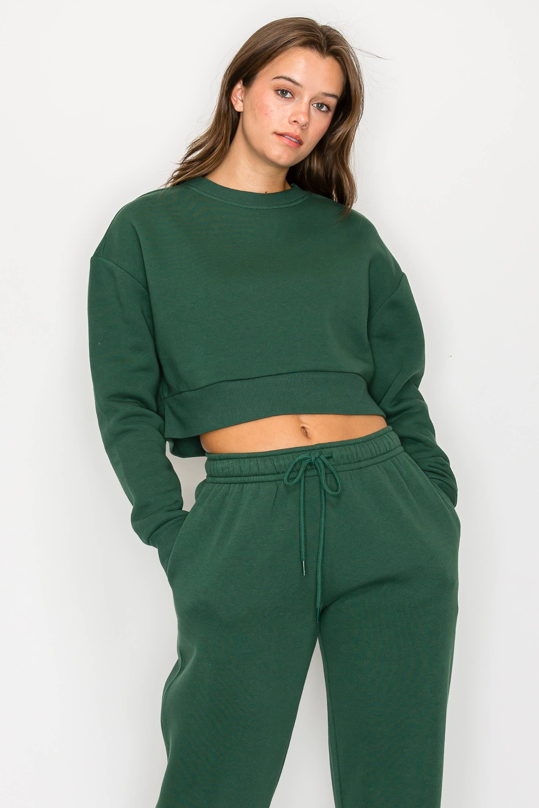 Color 5 - Wholesale Sweatshirt - Women's - Solid color fleece lined cropped basic pull over sweatshirt 9