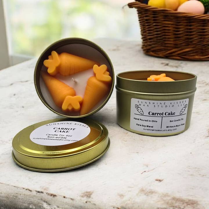 Sunshine Kisses Wax Studio LLC - Wholesale Travel Candles - Carrot Cake 6oz Candle Tin 1