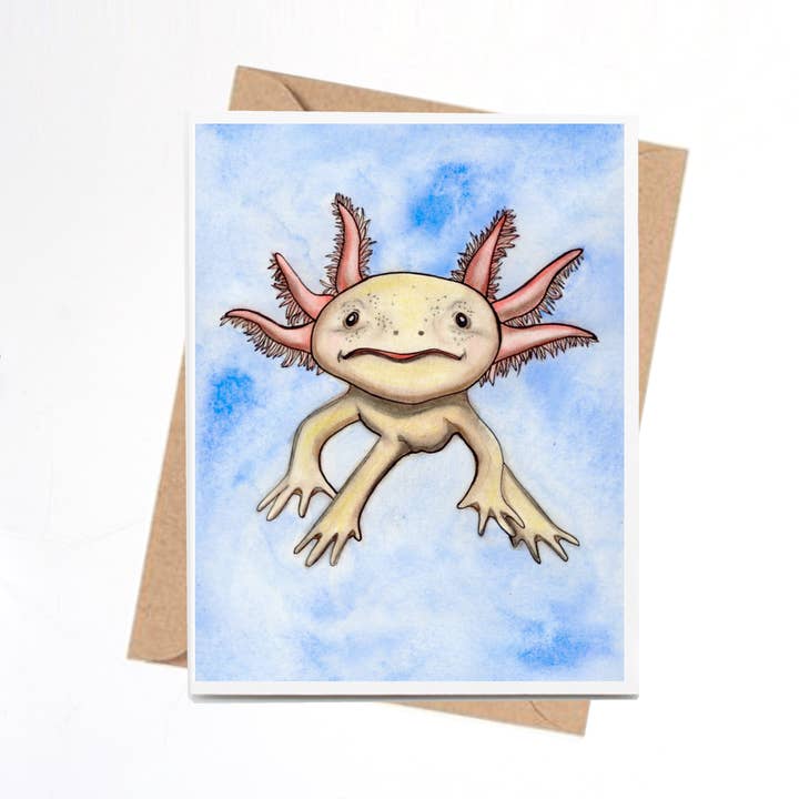 "Axolotl Cutie" Handmade Notecard for wholesale by PinkPolish Design