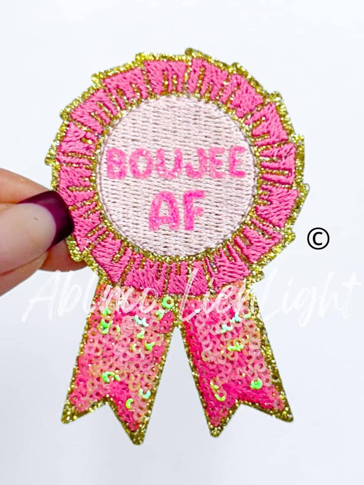 boujee af ribbon trucker hat embroidery iron on patch for wholesale by ABLNco