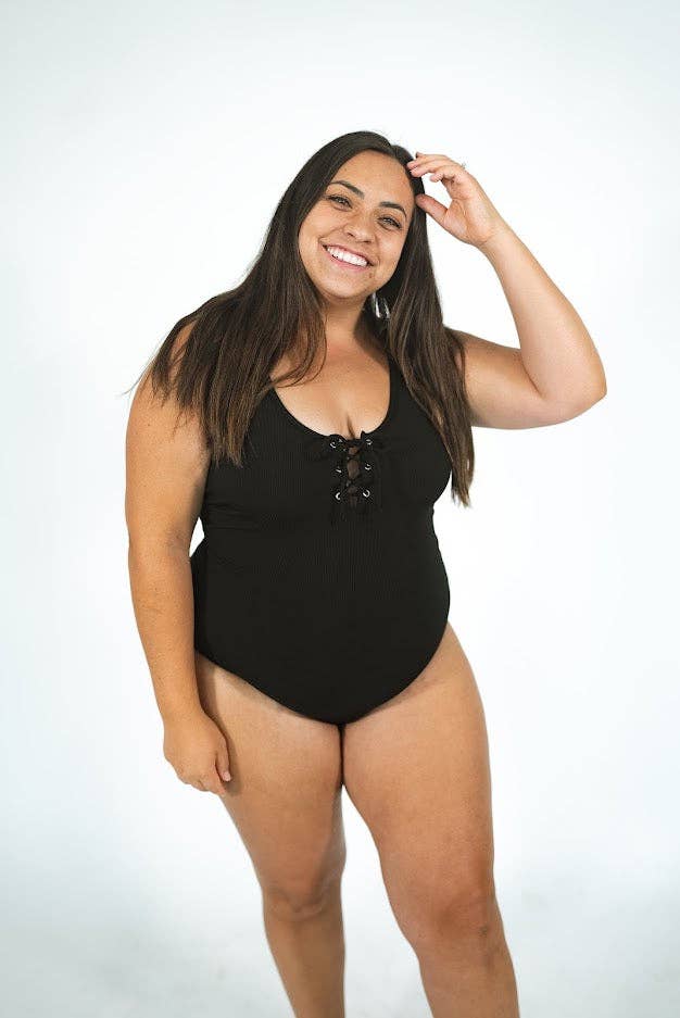 Women's Tie One Piece | Black Ribbed for wholesale on Faire0