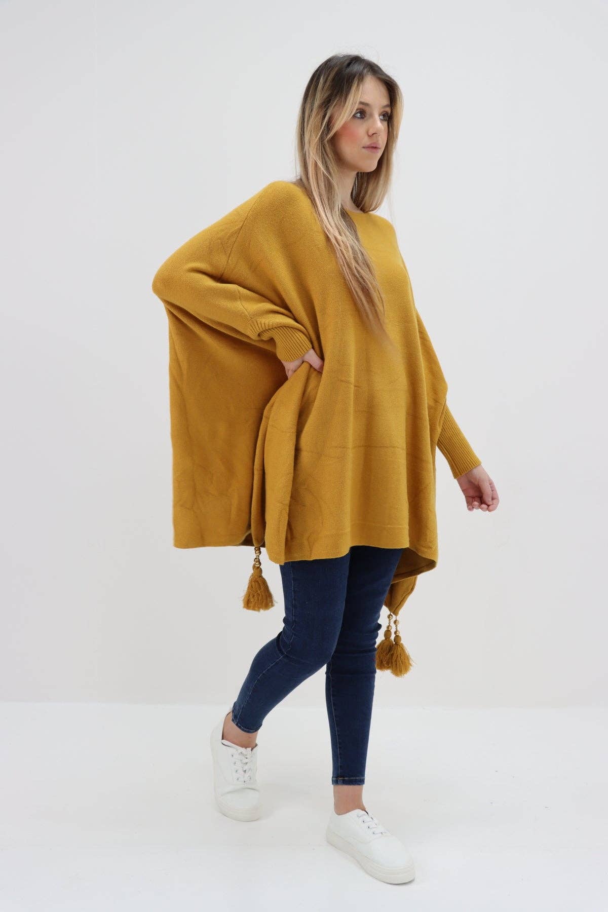 Miss Bold - Wholesale Poncho - Women's - Italian Plain Batwing Sleeves Tassels Tunic Poncho25