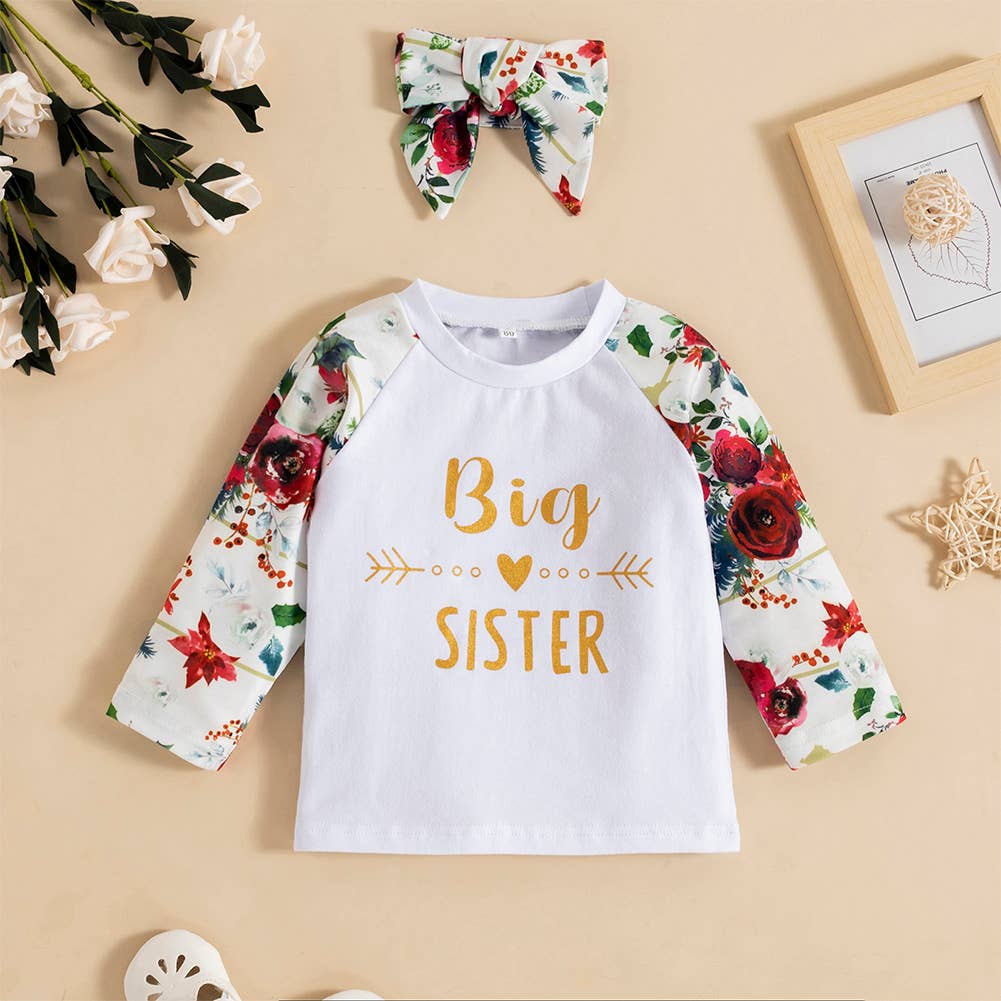 Fennco Styles – wholesale Topp- och byxset – Barn – Big Sister Flower Baby Flicktopp, Flare Byxor och pannband3
