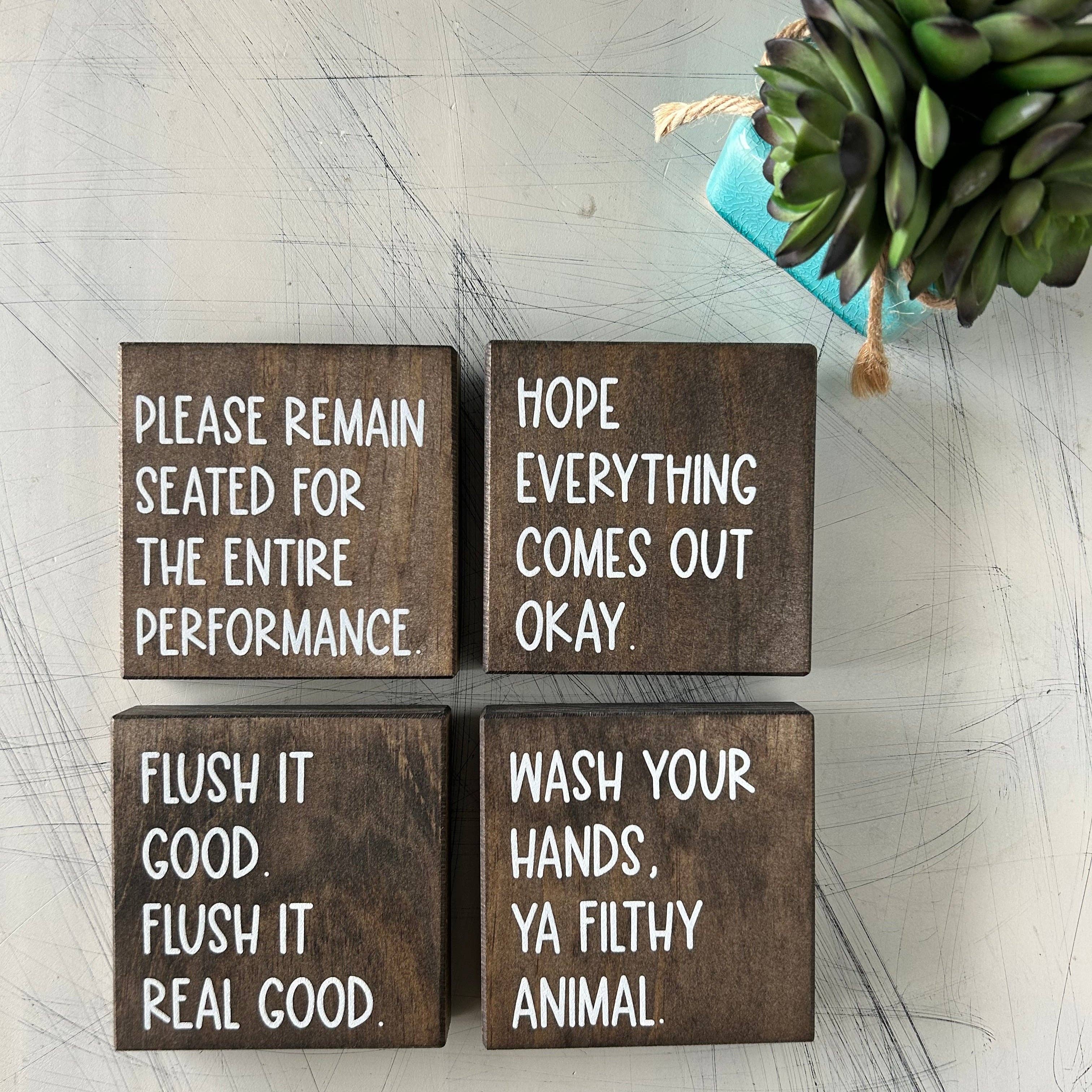 Novotny Designs - Wholesale Bathroom Sign - Funny Bathroom Sign Decor - Set of 4 Wood Signs4