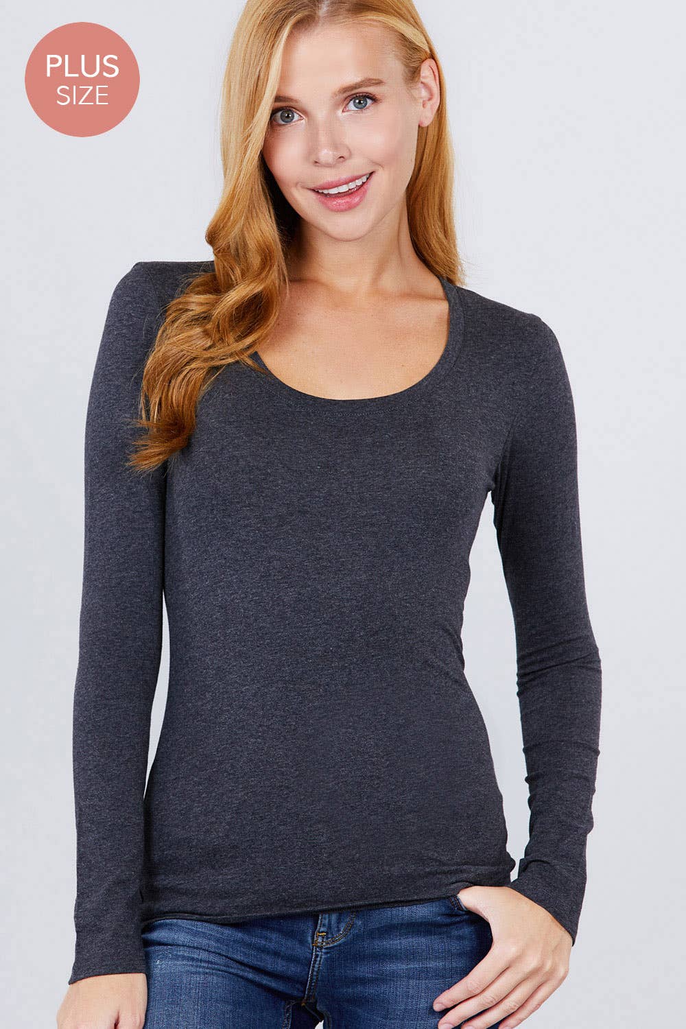 Active Basic | Active USA - Wholesale Knit Top - Women's - [PLUS SIZE] Long Sleeve Scoop Neck Top7