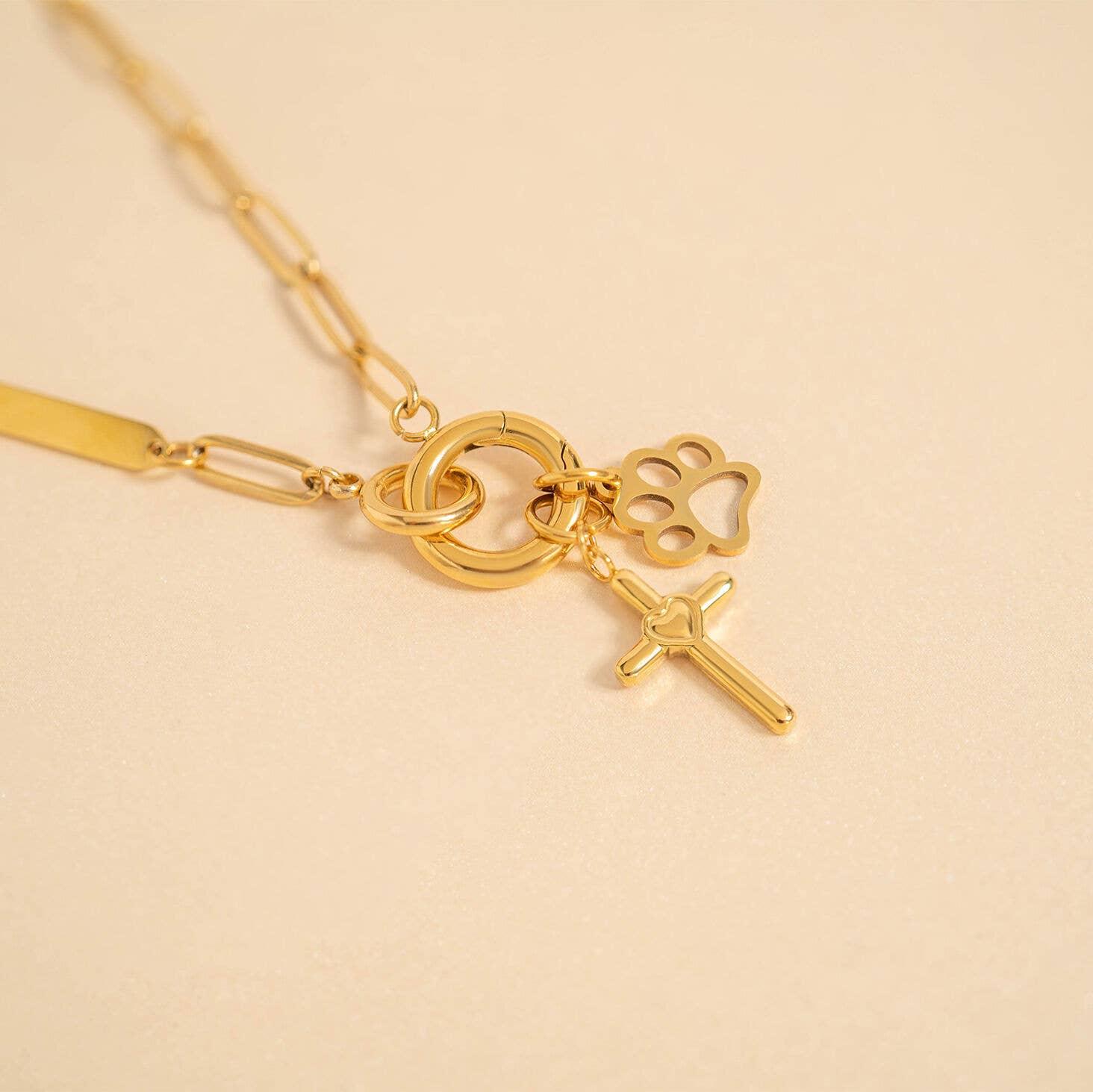 WJW - Wholesale Individual Charm/Pendant - 18K Gold PVD Stainless Steel Heart in Cross Charm7