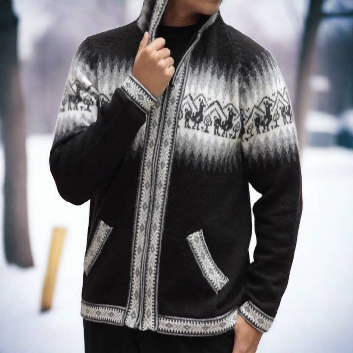 Maglione Unisex in Alpaca Nero per la vendita all'ingrosso da parte di OldTribes