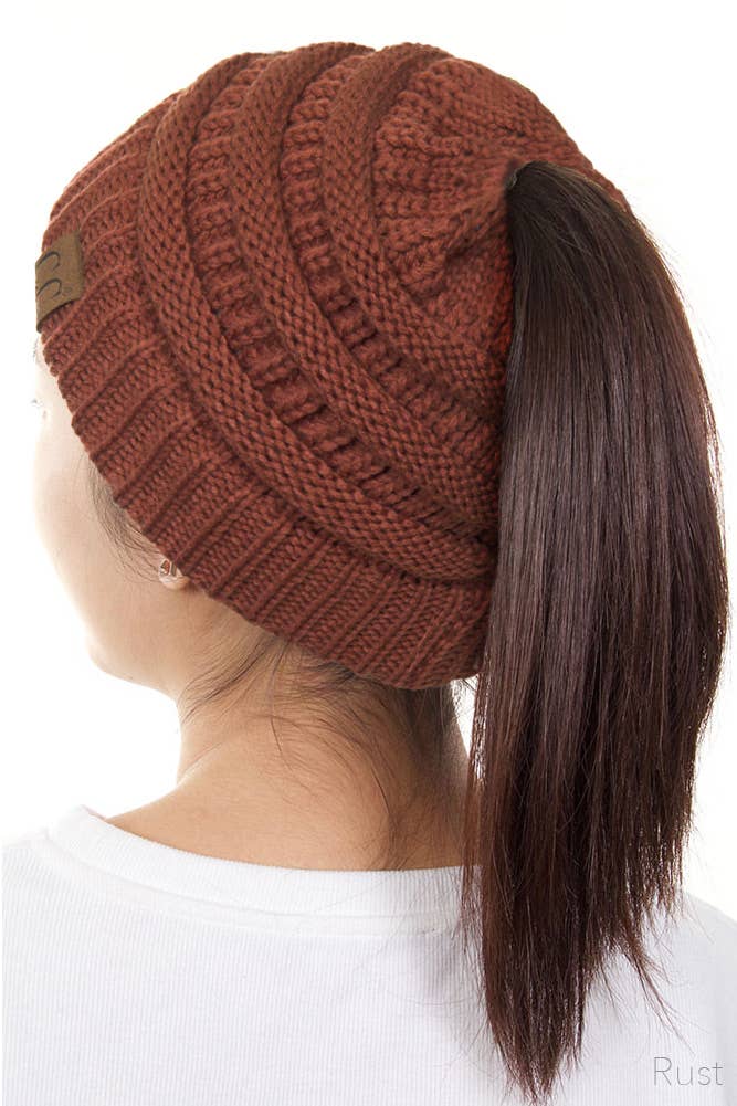 Hana - Wholesale Beanie - Women's - C.C Solid Color Ponytail Messy Bun Beanie26