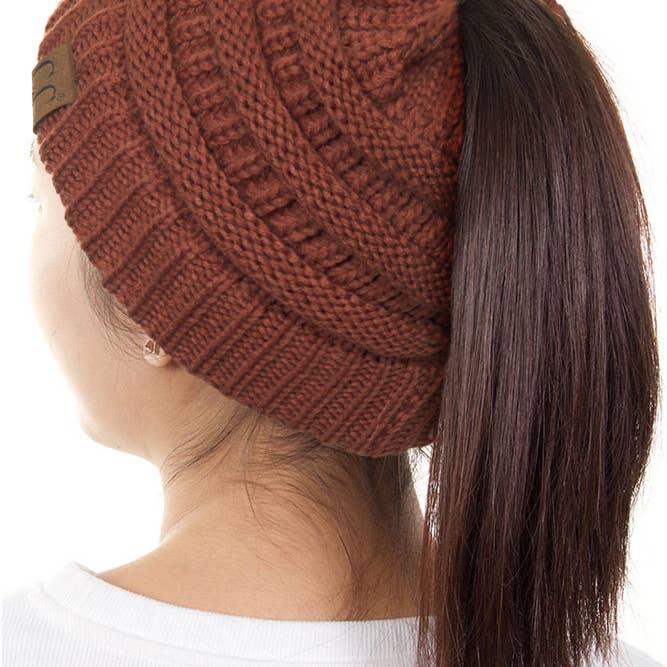 Hana - Wholesale Beanie – Women's - C.C Solid Color Ponytail Messy Bun Beanie26