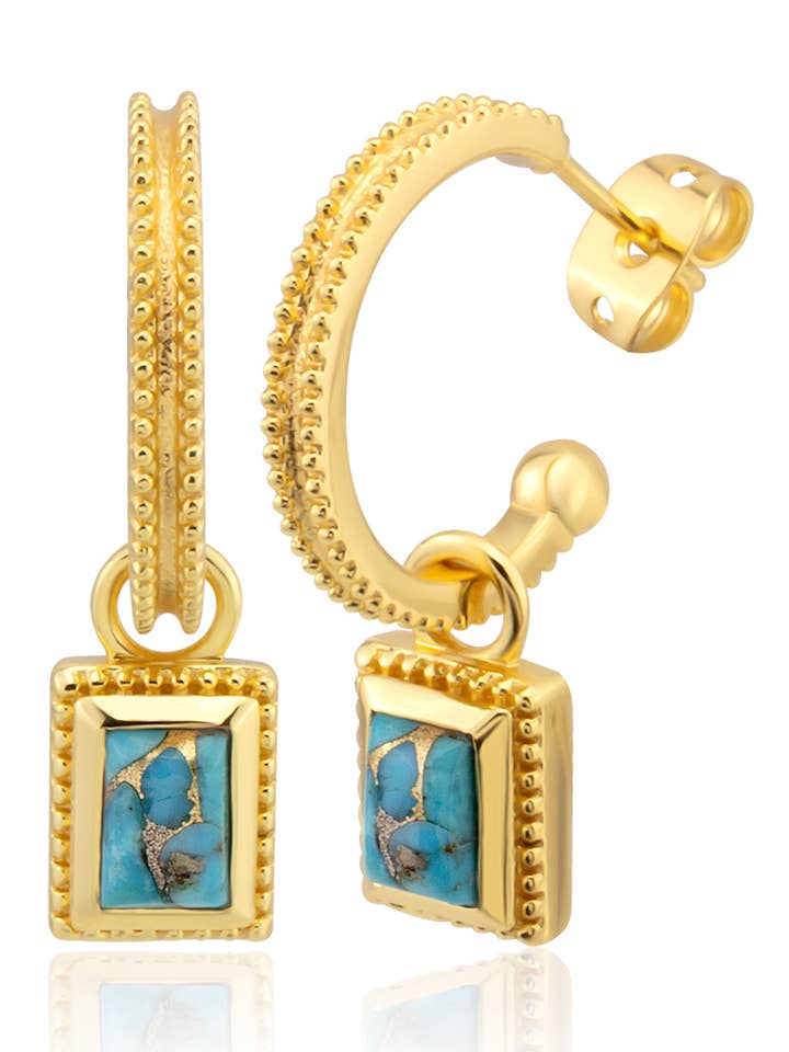 Créoles avec pendentif amovible en turquoise pour la vente par AJS Design Studio