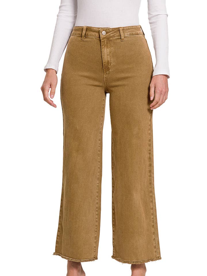 42POPS - Wholesale Jeans - Women's - "..._ Acid Washed Frayed Cutoff Hem Straight Wide Pants6