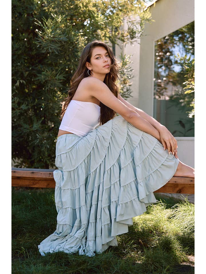 RAISONNEL - Wholesale Skirt - Women's - Elasticated Waist Tiered Maxi Skirt - RS10359