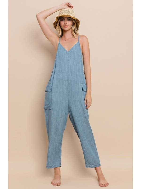 Acid Washed Chambray Oversized Jumpsuits for wholesale on Faire