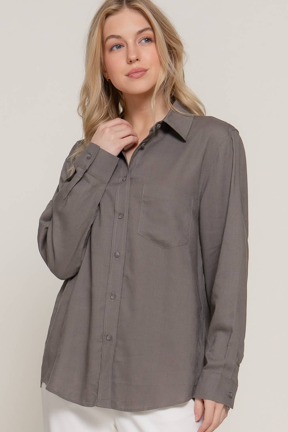 Active Basic | Active USA - Wholesale Button Down Shirt - Women's - Long Sleeve Linen Blend Shirt9