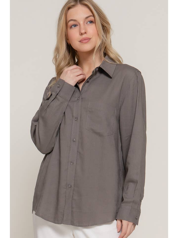 Active Basic | Active USA - Wholesale Button Down Shirt - Women's - Long Sleeve Linen Blend Shirt9
