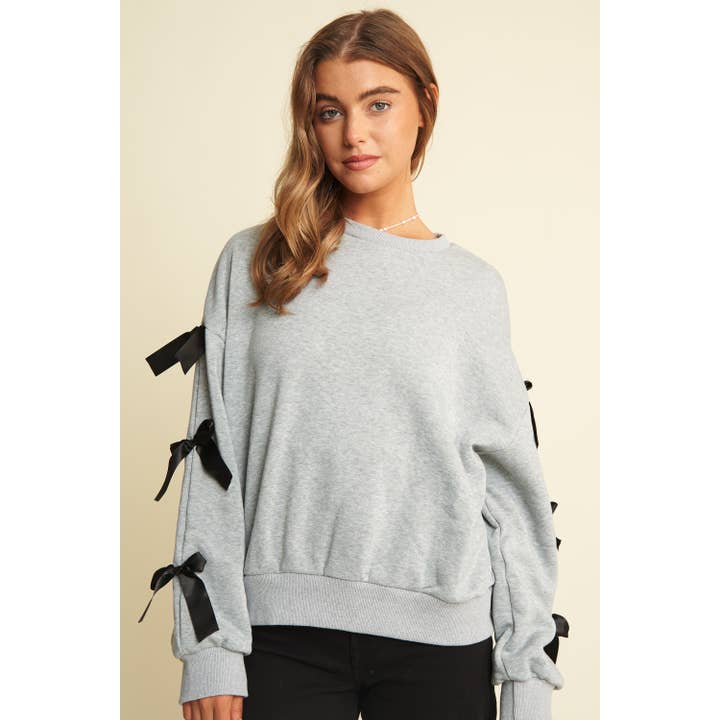 Sweet Generis - Wholesale Lounge Top - Women's - BOW TACKING DETAILS LOOSE FIT PULLOVER TOP16