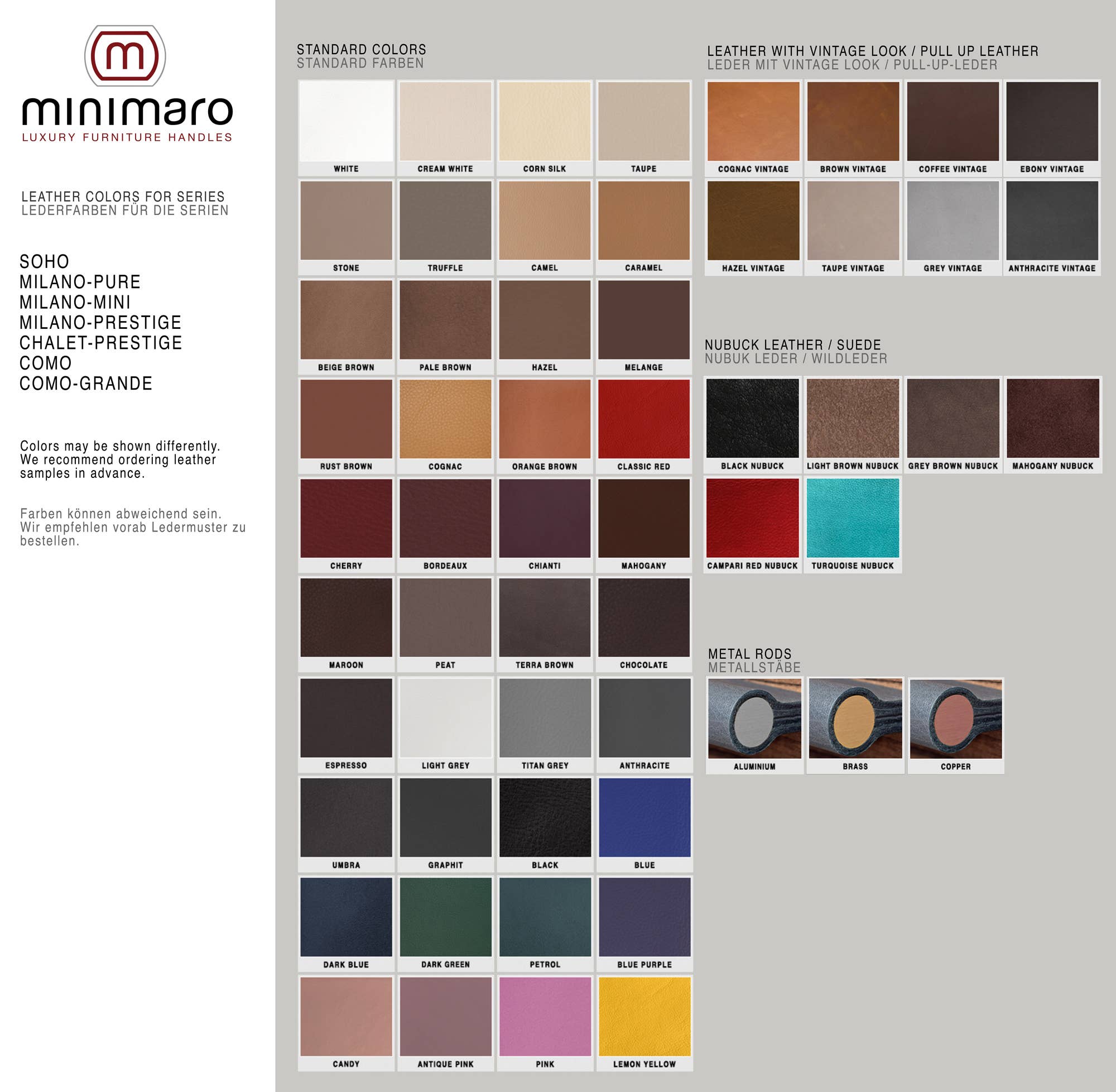 minimaro - luxury furniture handles - Wholesale Knob/Pull - COMO - 61 colors - 10 sizes25