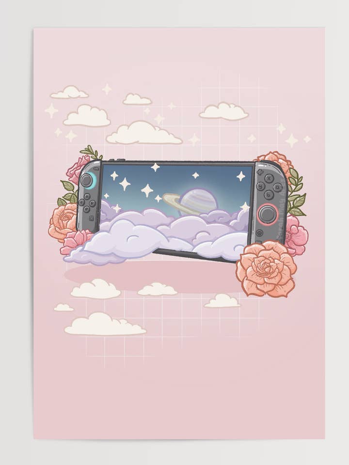Switch 2 Print | Fine Line Video Game Floral Art for wholesale by Sarah May Arts