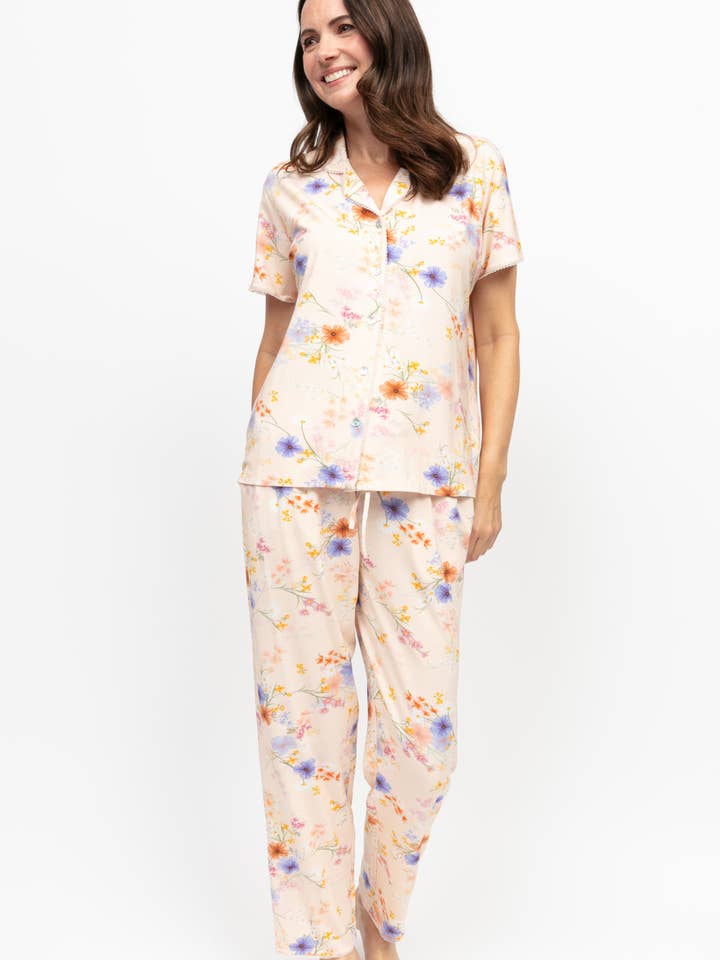 Ensemble de pyjama à manches courtes en jersey imprimé floral Samantha pour la vente par Cyberjammies