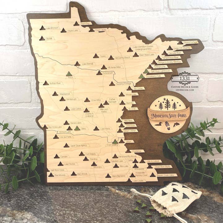 Minnesota State Parks Travel Map, Minnesota Hikers Map for wholesale by 1331 Custom Decor & Goods