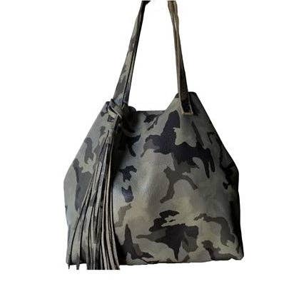 Juliette Gray Camouflage Italian Leather Shopper for wholesale by Viva Bags of California
