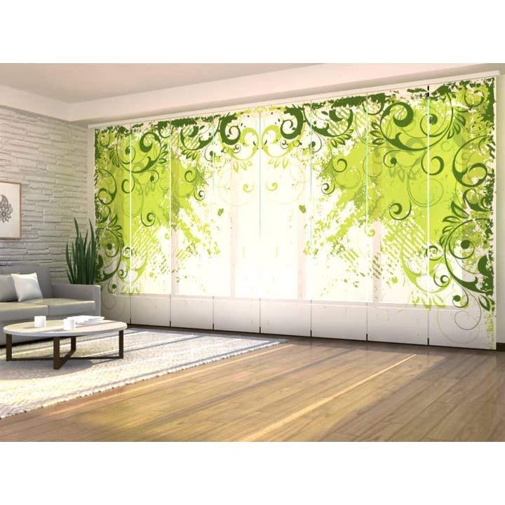 Sæt med 8 Wonderful Green Abstraction Panel Gardiner for engroshandel hos IlyDecor