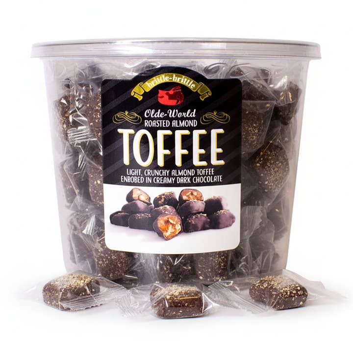 Roasted Almond Toffee Enrobed in Dark Chocolate - 21oz for wholesale by brittle-brittle