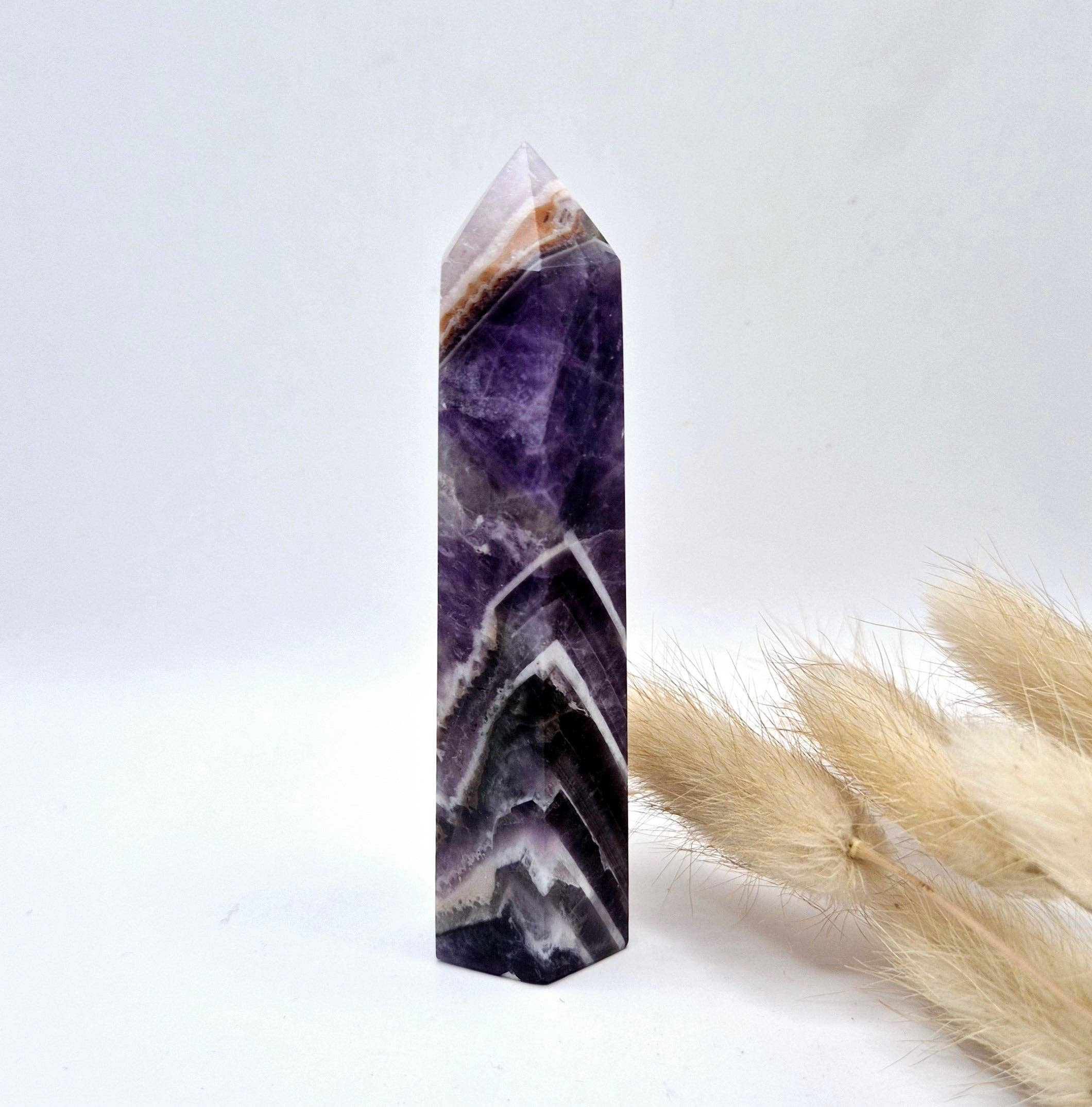 Moonlight Gemstones - Wholesale Spiritual Stone/Crystal - Gemstone Dream Chevron Amethyst Obelisk Tower - 10cm1