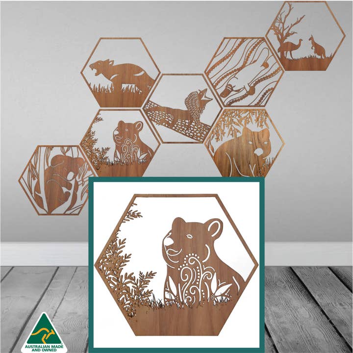 Smiling Quokka Hexagon Wall Art for wholesale by Straya Art