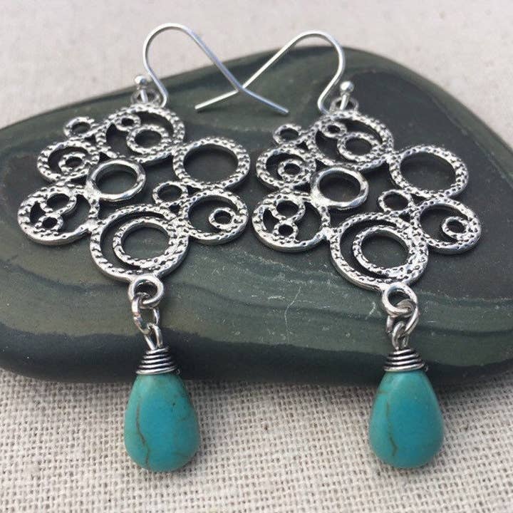 Modern Turquoise Statement Dangle Earrings - Gifts For Her for wholesale by Tiger Flower Jewelry