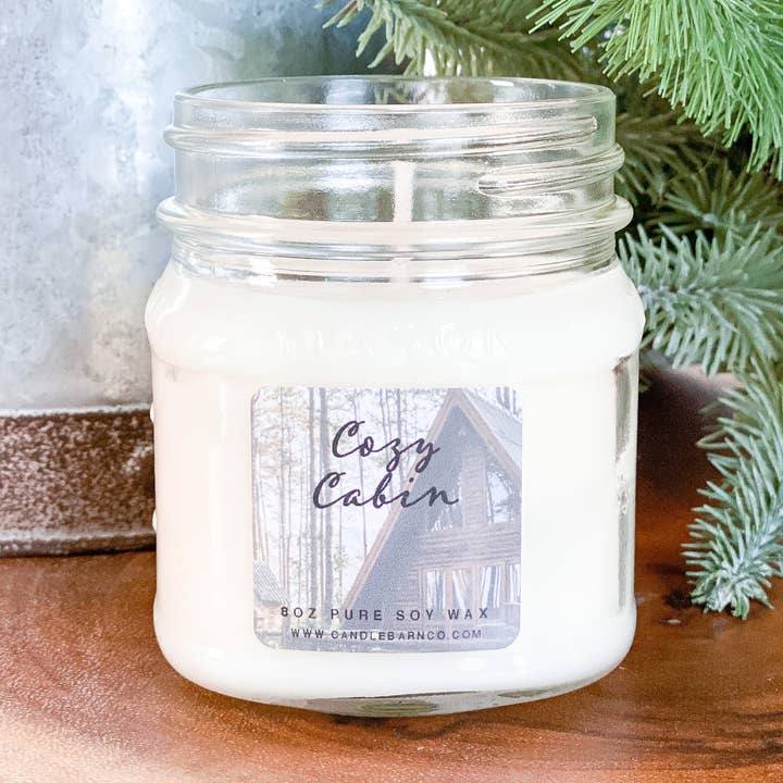 COZY CABIN | Pot Mason 8 oz | AUTOMNE | Bougie de soja 100% pur pour la vente par Timber Oak Candles