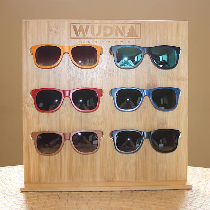 WUDN Bamboo Retail Sunglasses Display Fixture (6-Pair) for wholesale by WUDN Handcrafted