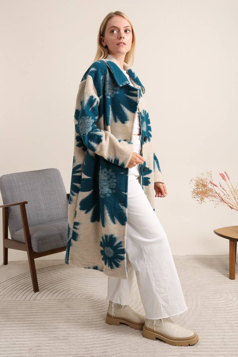 bordeaux Printed coat in wool blend 99201 80% wool 20% polyester for wholesale on Faire