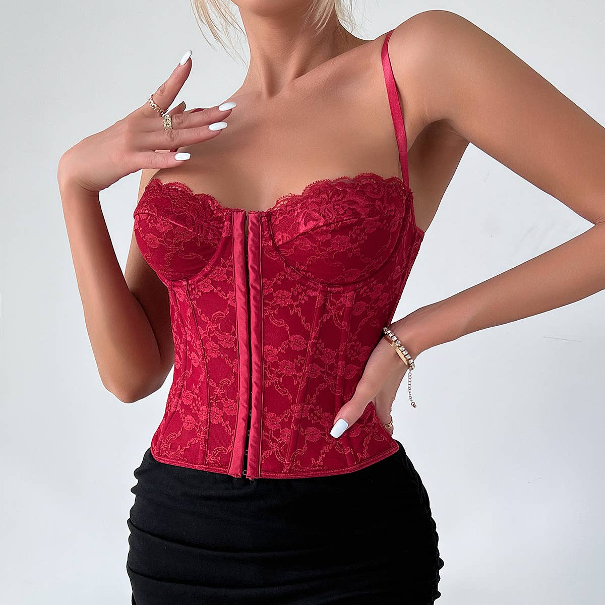 HIDDENBRAND - Wholesale Corset - Women's - Lace-Up Back Pink Lacy Corset21