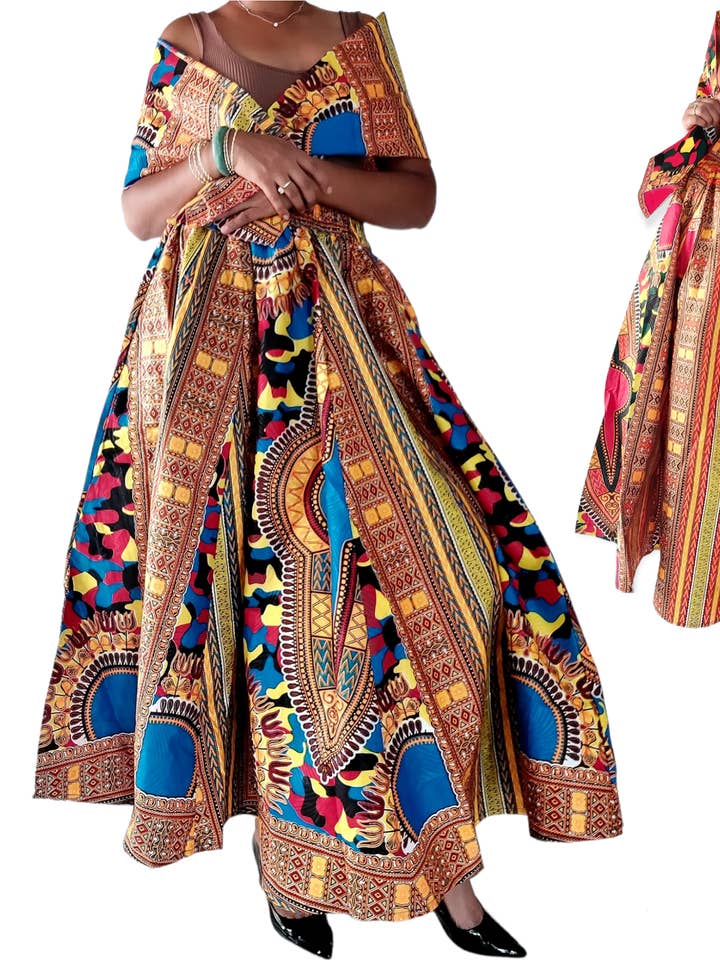 1091- Women Long Dashiki Print Skirt for wholesale by India Batik