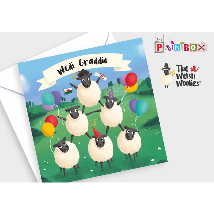 Wedi Graddio - Festa de Ovelhas Graduadas Cartões Divertidos Galeses x6 por atacado de The Paintbox