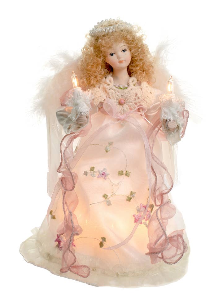 Ponteira de Árvore de Natal Anjo Pequeno com 10 Luzes e Cabelo Loiro Encaracolado por atacado de Starlight Collection