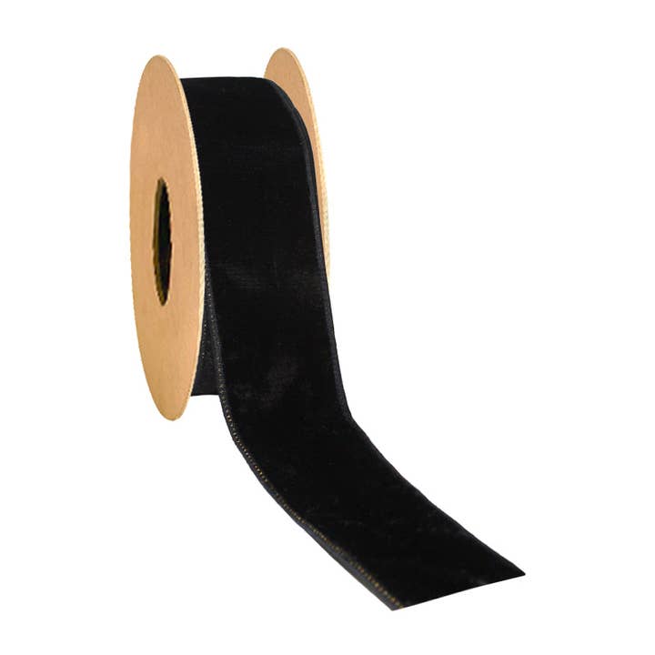 LA Ribbons Wholesale - Wholesale Ribbon - Gift Wrapping - 2 1/2" Wired Premium Velvet Ribbon w/ Tissue Back | Black