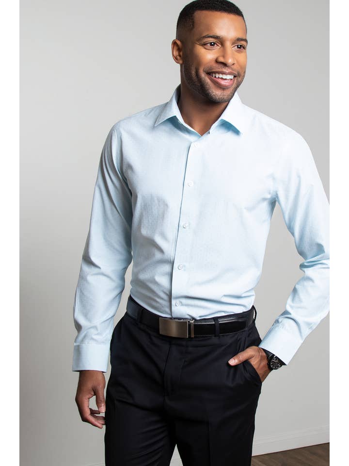 Alynn - Wholesale Button Down Shirt - Men's - Evan Classic Fit Aqua Blue Men's Dress Shirt by Alynn
