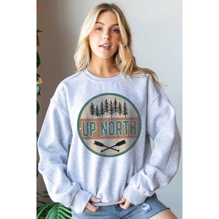 Grafisk sweatshirt "UP NORTH" for engroshandel hos BLUME & CO.