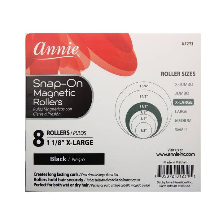 KT Supply - Wholesale Hair Curlers - Annie Snap On Magnetic Rollers X Large 1 1/8" 8 Pack1