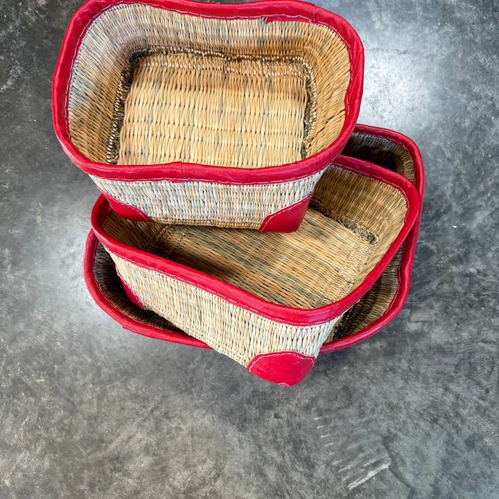 Red Trim Storage Baskets, nesting set of 3 for wholesale by Medina